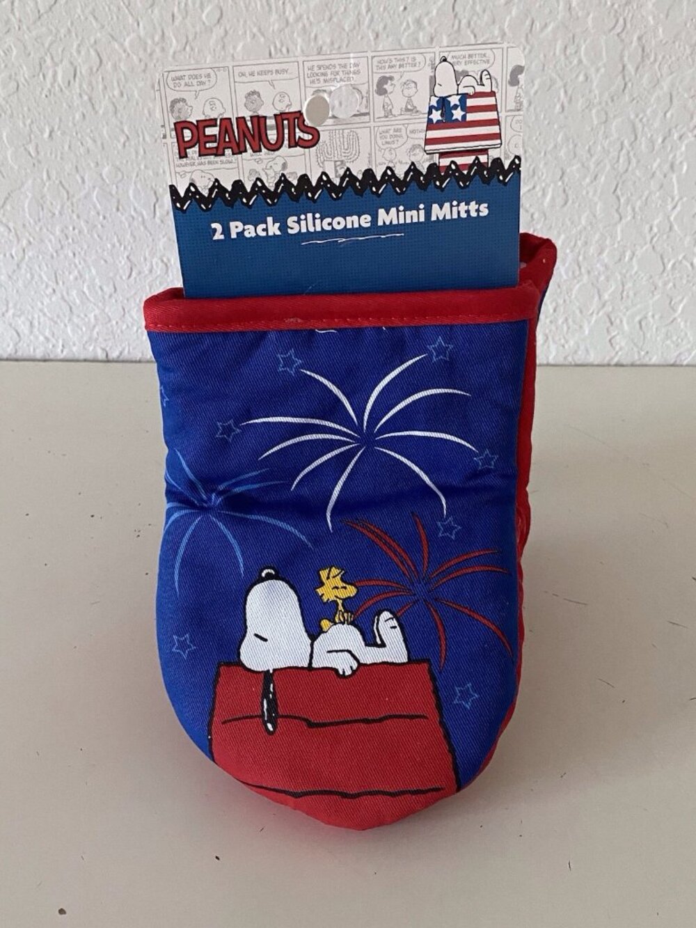 2 Pk Peanuts Snoopy Woodstock 4th Of‎ July Mini Oven Mitts Patriotic Fireworks